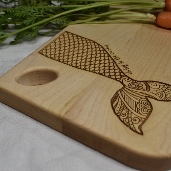 "Living in the Current" Mermaid Charcuterie Cutting Serving Board - Picture 1 of 10